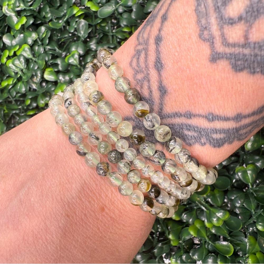 4mm-5mm Prehnite w/ Epidote Beaded Bracelet